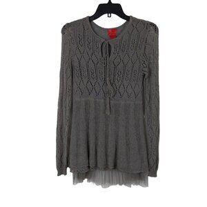 V Christina | Gray Taupe Crochet Knit Boho Layered Sweater | Size M